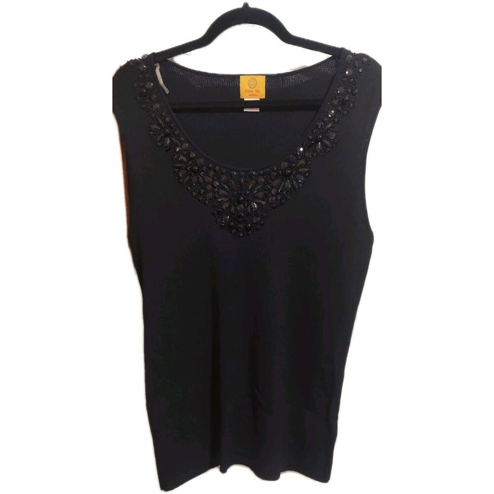 Ruby Road Beaded Black Sleeveless Top 3XL Party Summer Rayon Nylon Plus Size
